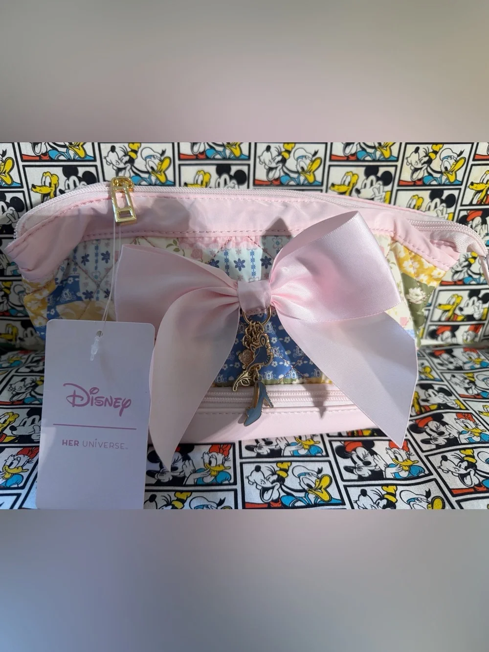Her Universe Disney Princess Quilted Pink Bow Charm CosmeticBag 2026NWT
